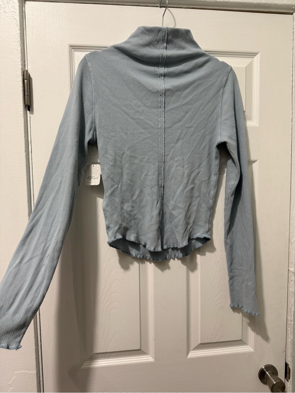 Free People Pale Blue Ribbed Long Sleeve Mock Neck Top - Picture 4 of 7